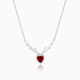 Women's Silver Deer Heart in Red Pendant Chain