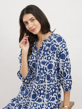 Women's Purple Casual Printed Three Quarter Sleeves Below Knee Dress
