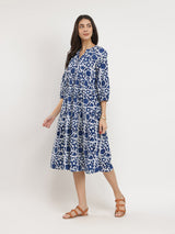 Women's Purple Casual Printed Three Quarter Sleeves Below Knee Dress