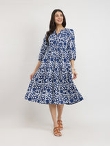 Women's Purple Casual Printed Three Quarter Sleeves Below Knee Dress