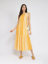 Women's Yellow Casual Striped Sleevless Maxi Length Dress