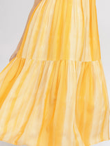 Women's Yellow Casual Striped Sleevless Maxi Length Dress