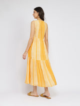 Women's Yellow Casual Striped Sleevless Maxi Length Dress
