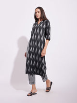 Women's Black Daily Three Quarter Sleeve Regular Sleeve Kurta Set