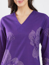 Women's Purple Daily Three Quarter Sleeve Regular Sleeve Kurta Set