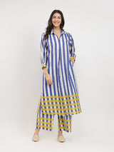 Women's Blue Daily Three Quarter Sleeve Regular Sleeve Kurta Set