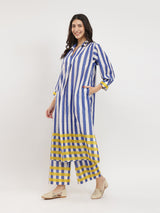 Women's Blue Daily Three Quarter Sleeve Regular Sleeve Kurta Set