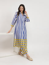 Women's Blue Daily Three Quarter Sleeve Regular Sleeve Kurta Set