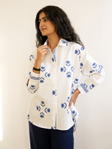 Women's White Casual Printed Full Sleeves Regular Top