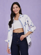 Women's White Casual Printed Full Sleeves Regular Top