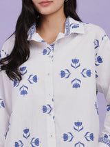 Women's White Casual Printed Full Sleeves Regular Top