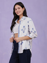Women's White Casual Printed Full Sleeves Regular Top