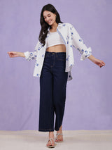 Women's White Casual Printed Full Sleeves Regular Top