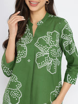 Women's Green Casual Printed Three Quarter Sleeves Regular Top