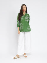 Women's Green Casual Printed Three Quarter Sleeves Regular Top
