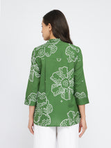 Women's Green Casual Printed Three Quarter Sleeves Regular Top