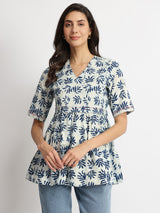 Women's Blue Casual Printed Half Sleeves Regular Top