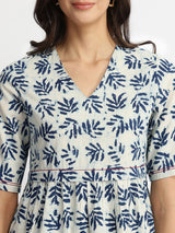 Women's Blue Casual Printed Half Sleeves Regular Top