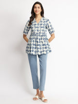 Women's Blue Casual Printed Half Sleeves Regular Top