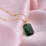 Women's Gold Plated Dazzling Emerald Necklace Waterproof & Anti-Tarnish