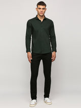 Mens Green Casual Regular Solid Full Sleeves Shirt