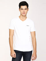 Mens White Casual Slim Printed Half Sleeves Tshirt