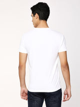 Mens White Casual Slim Printed Half Sleeves Tshirt