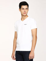 Mens White Casual Slim Printed Half Sleeves Tshirt