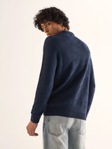 Men's Blue Casual Slim Fit Solid Full Sleeves Polo Tshirt