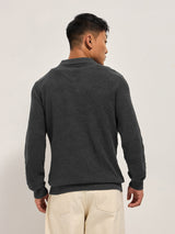 Men's Grey Casual Slim Fit Solid Full Sleeves Polo Tshirt