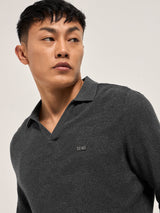 Men's Grey Casual Slim Fit Solid Full Sleeves Polo Tshirt