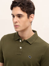 Men's Olive Casual Regular Fit Solid Half Sleeves Polo Tshirt