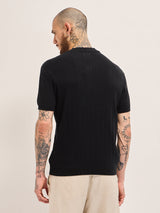 Men's Black Casual Regular Fit Solid Half Sleeves Tshirt