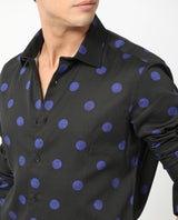 Men's Black Casual Regular Fit Printed Full Sleeves Shirt