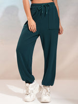Women's Teal Casual Solid Loose Fit Trouser