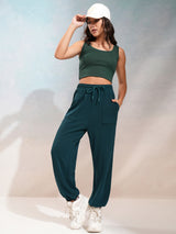 Women's Teal Casual Solid Loose Fit Trouser
