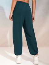 Women's Teal Casual Solid Loose Fit Trouser