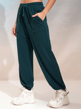 Women's Teal Casual Solid Loose Fit Trouser