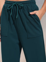 Women's Teal Casual Solid Loose Fit Trouser