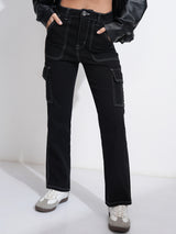 Women's Black Casual Solid Straight Fit Jeans