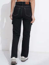 Women's Black Casual Solid Straight Fit Jeans