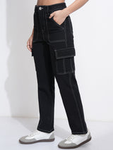 Women's Black Casual Solid Straight Fit Jeans
