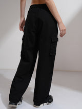 Women's Black Casual Solid Straight Fit Cargos