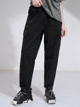 Women's Black Casual Solid Mom Fit Cargos