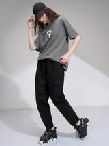 Women's Black Casual Solid Mom Fit Cargos