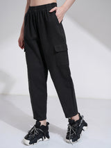 Women's Black Casual Solid Mom Fit Cargos
