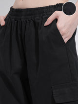 Women's Black Casual Solid Mom Fit Cargos