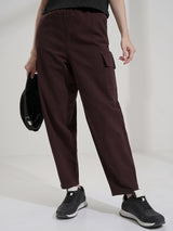Women's Brown Casual Solid Mom Fit Cargos