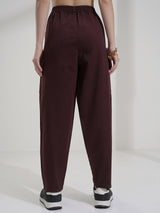 Women's Brown Casual Solid Mom Fit Cargos