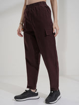 Women's Brown Casual Solid Mom Fit Cargos